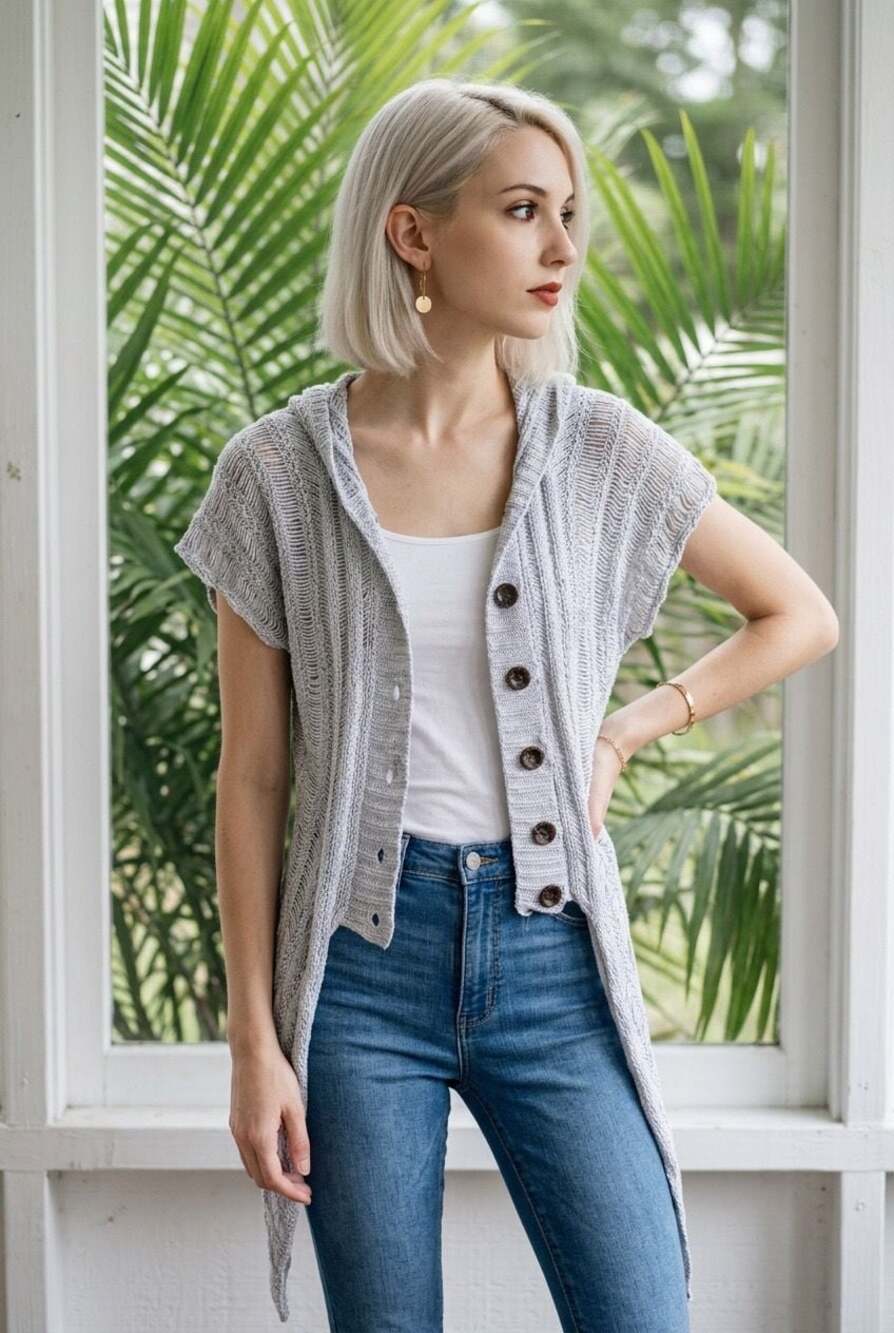 Vertigo Short Sleeve Knit Button Down Vest #B50